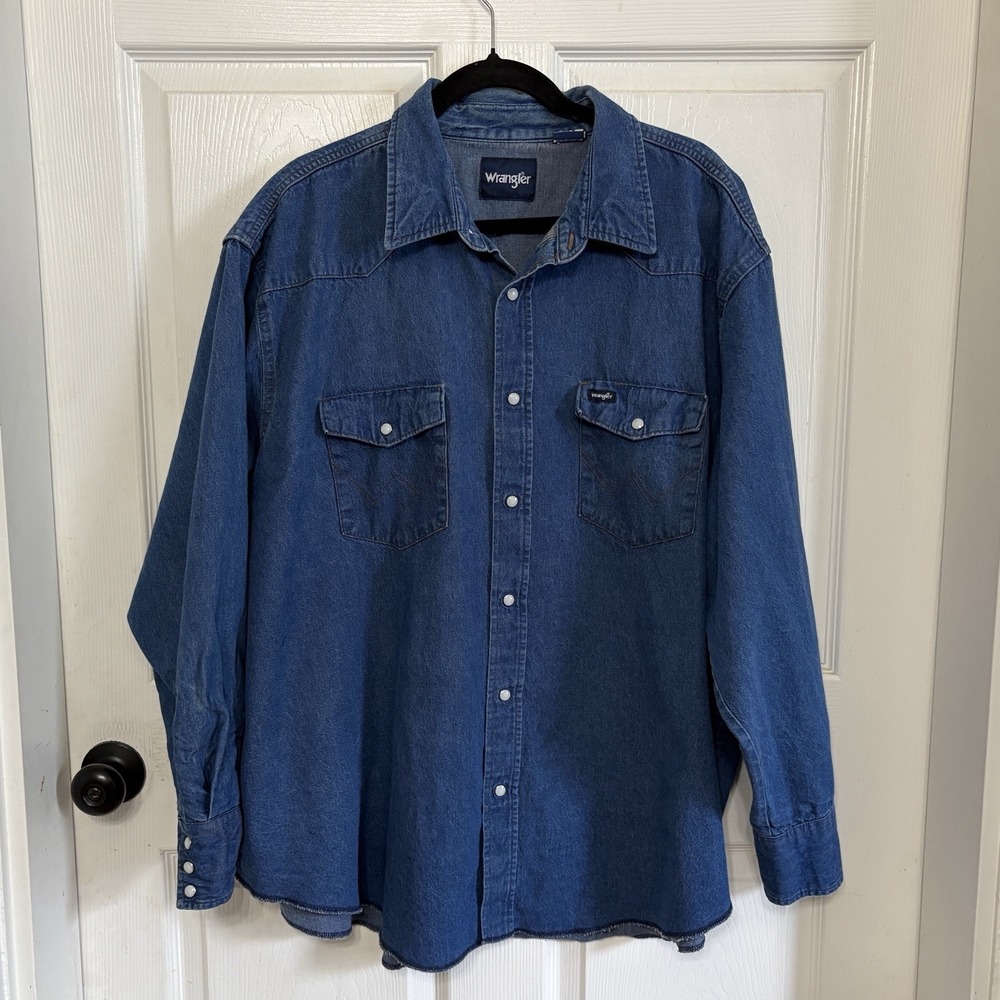 Wrangler Denim Western Snap Shirt Men's 3X Pearl Snaps Blue Workwear